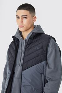 Boohoo Man Colour Block Quilted Funnel Neck Gilet, Charcoal