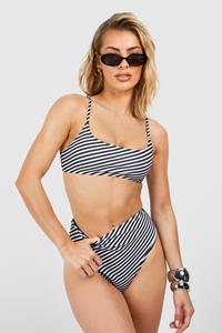 Boohoo Stripe Strappy High Waisted Bikini Set, Black