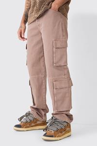 Boohoo Baggy Rigid Overdyed Multi Cargo Jeans, Brown