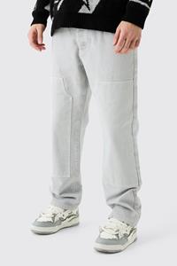 Boohoo Relaxed Rigid Overdyed Carpenter Jeans, Light Grey