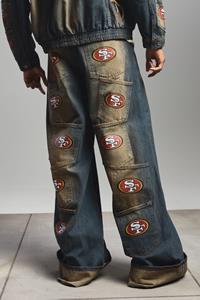 Boohoo Nfl 49Ers Extreme Baggy Rigid Multi Pocket Jeans, Antique Wash