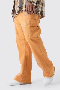 Boohoo Plus Fixed Waist Skinny Flare Gusset Applique Cargo Trouser, Orange