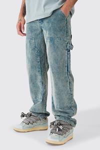 Boohoo Baggy Carpenter Acid Wash Cord Trouser In Navy, Navy