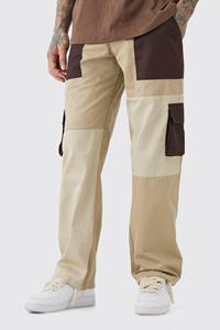 Boohoo Tall Relaxed Fit Colour Block Cargo Trouser, Chocolate