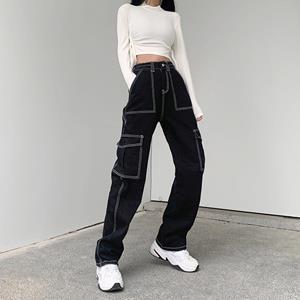 AYJZML Super-a Slim Line Design Knappe Jeans Vrouwen Loose Street Style Wide Leg Overalls Vrouwen