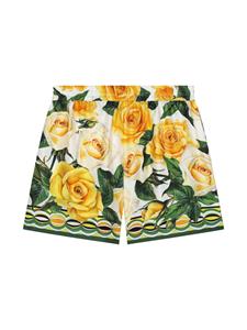 Dolce & Gabbana Kids Katoenen shorts met roosprint - Geel