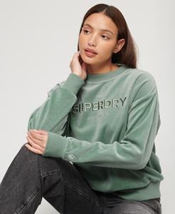 Superdry Vrouwen Wijdvallend Velours Sweatshirt met Print en Ronde Hals Groen