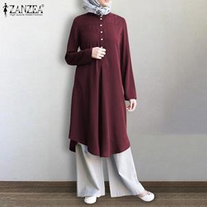 ZANZEA Islamitische Kleding voor Vrouwen Moslim Mode Lange Blouse Knop Shirts Dames Losse Casual O-hals Lange Mouwen Lange Shirts