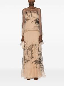 Alberta Ferretti Castle-print silk organza gown - Beige