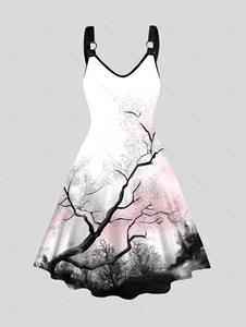 Dresslily Ink Painting Print Dress Sleeveless O Ring A Line Midi Dress