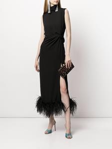 16Arlington Midi-jurk met afwerking van veren - Zwart
