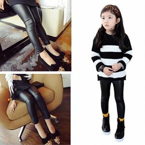 Toy Girls Stretchy Leggings Elastic Waist Faux Leather Skinny Pants Trousers
