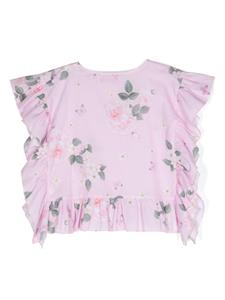 Monnalisa Katoenen cropped top met bloemenprint - Roze