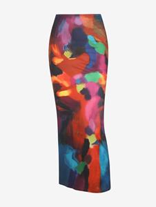 Zaful Women's Sexy Elegant Streetwear Vintage Retro Abstract Tie Dye Print Slinky Midi Skirt