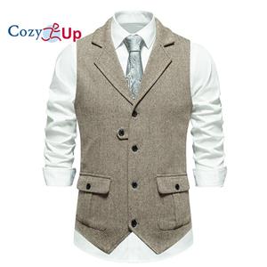 Cozy  Up Cosy Up Heren Tweed Pak Vintage Vest Visgraat Wol Prom Gilet Bruidsjonkers