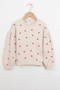 Sissy-Boy Beige Sweater Met Pofmouwen En Hartjes Embroidery