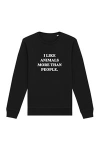 Oat Milk Club Damen vegan Sweatshirt I Like Animals More Schwarz