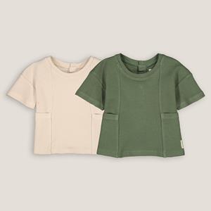 LA REDOUTE COLLECTIONS Set van 2 T-shirts in gewafelde stof met ronde hals