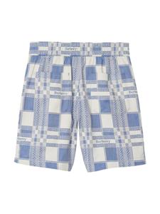Burberry Kids check-pattern cotton shorts - Blauw