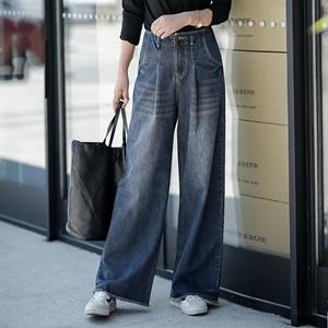 MOJTA Vrouwen lente herfst plus size jeans hoge taille wijd pijp rechte broek losse denim jeans vintage casual broek