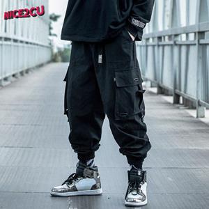 NICE2CU Harajuku zwarte cargobroek heren multi-pocket casual broek joggers joggingbroek streetwear mannelijke hiphop losse broek