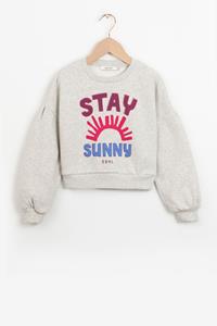 Sissy-Boy Lichtgrijze Sweater Met Lage Schouders En Artwork