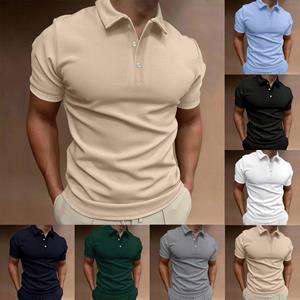 Newstar Men Casual Solid Turndown Pullover Button Short Sleeve Blouse Tops