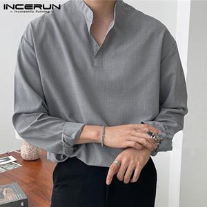 INCERUN Spring Men Solid Color Long Sleeves Tops