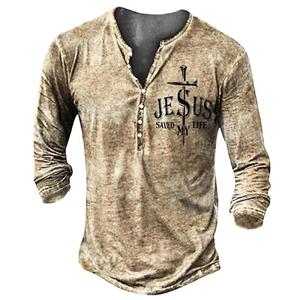 Haojun Retro Trendy Men's Slim Fitting Comfortable T-shirt, Spring and Autumn Casual Breathable Tops Long Sleeved T-shirt.