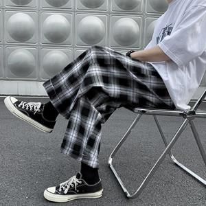 Smart Good Mannen Casual Broek Geruite Enkellengte Losse Wijde Pijp All-match Elastische Taille Mode Broek Streetwear Harajuku Koreaanse Retro Ins