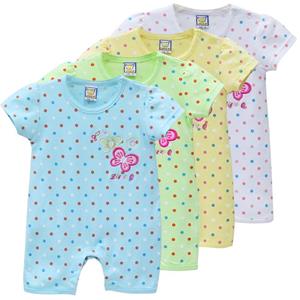 Little Q 4Pcs Girls Baby Short Sleeve Romper Infant One Piece Clothing Summer Unisex Newborn Wave Point Clothes Kidswear