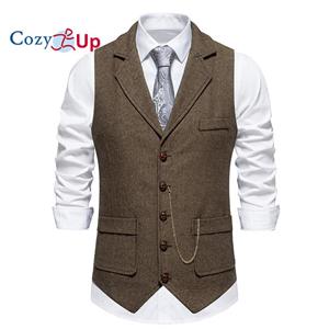 Cozy  Up Cozy Up Men's Herringbone Tweed Vest British Wedding Premium Wool Blend Suit Vest Business Formal Dress Vests Waistcoat