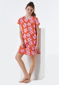 Schiesser Slaapshirt korte mouw organic cotton flowers rood - Nightwear 