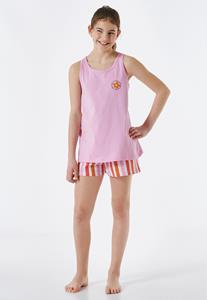 Schiesser Pyjama short organic cotton strepen bloem roze - Nightwear 