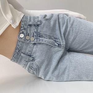 HI-FASHION Hoge taille losse, comfortabele jeans voor dames, streetwear, modieuze rechte broek, mom jeans, gewassen jeans