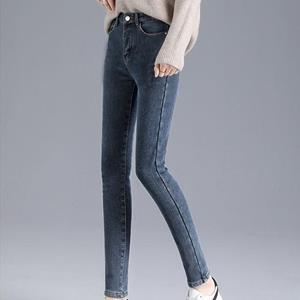 MOJTA Winter Herfst Plus Fluwelen Casual Hoge Taille Stretch Dames Potloodbroek Jeans Denim Cropped Broek Plus Size
