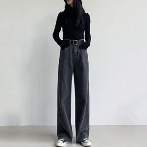 MOJTA Vrouwen Drape Herfst en Winter Casual Plus Size Losse Wide-leg Straight-leg Jeans Trend