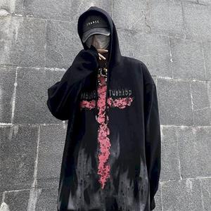 HOUZHOU Winter Hoodies Mannen Streetwear Hip Hop Harajuku Zwart Gothic Print Sweatshirt Plus Fluwelen Plus Size Y2k