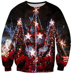 HerSight Herensweatshirt 3D Casual losse bedrukte hoodie Vintage patroon Kerstmis ronde kraag truien