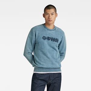 G-Star RAW Indigo Distressed Logo Sweater - Midden blauw - Heren