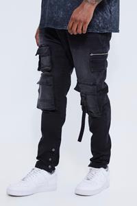 Boohoo Plus Stretch Cargo Skinny Jeans Met Zakken, Washed Black