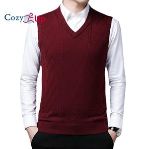 Cozy Up Cosy Up Knit Sweatervest Heren Effen kleur V-hals Dun nauwsluitend casual vestvest