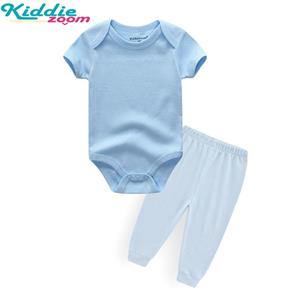 KIDDIEZOOM 2 stuks unisex pasgeboren bodysuits + broek effen kleur katoen baby meisje kleding zomer baby jongen outfit korte mouw baby sets