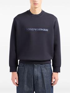 Emporio Armani logo-embroidered crew-neck sweatshirt - Blauw
