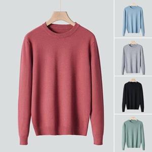 Zhichuangyou Men Autumn Winter Pullover Sweater O-neck Long Sleeve Knitting Tops Ribbed Hem Solid Color Knitwear Thermal Tops