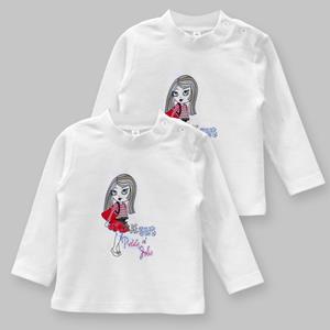 Little Q Kids Girl Cotton Bottom Shirt Buttons Long Sleeve TShirt  Leisure Cartoon Round Collar Shirt Tops Clothes Two Pieces