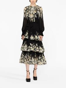 ZIMMERMANN Midi-jurk met bloemenprint - Zwart