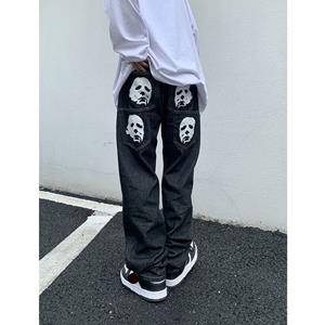 91530103MAC2203860 European and American High Street Hip-hop Loose All Kinds of Printing Straight Wide Leg Jeans Y2K Retro Harajuku Jeans Unisex