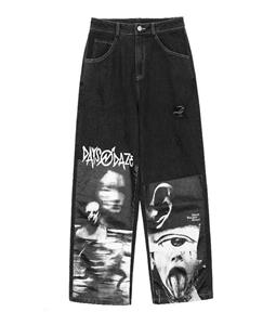 Fantastic wardrobe Gothic Baggy Jeans Women Punk Hippie Streetwear Print Y2K Wide Leg Trousers Harajuku Grunge Denim Pants Vintage 90s