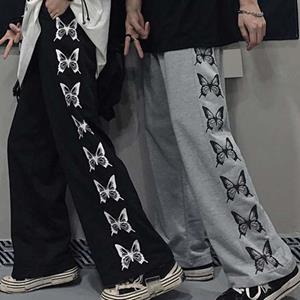 Lucky Market Hip Hop Streetwear Jeans Women Straight Elastic High Waist Butterfly Print Wide Leg Punk Harajuku Jeans